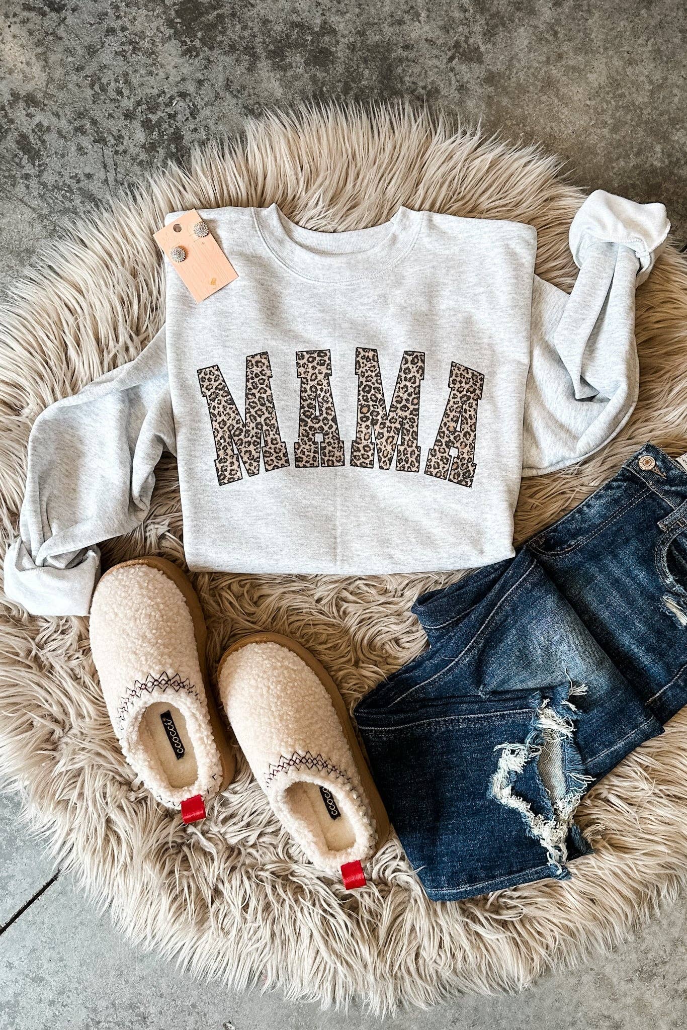 Leopard MAMA Crewneck Sweatshirt - Ash Grey
