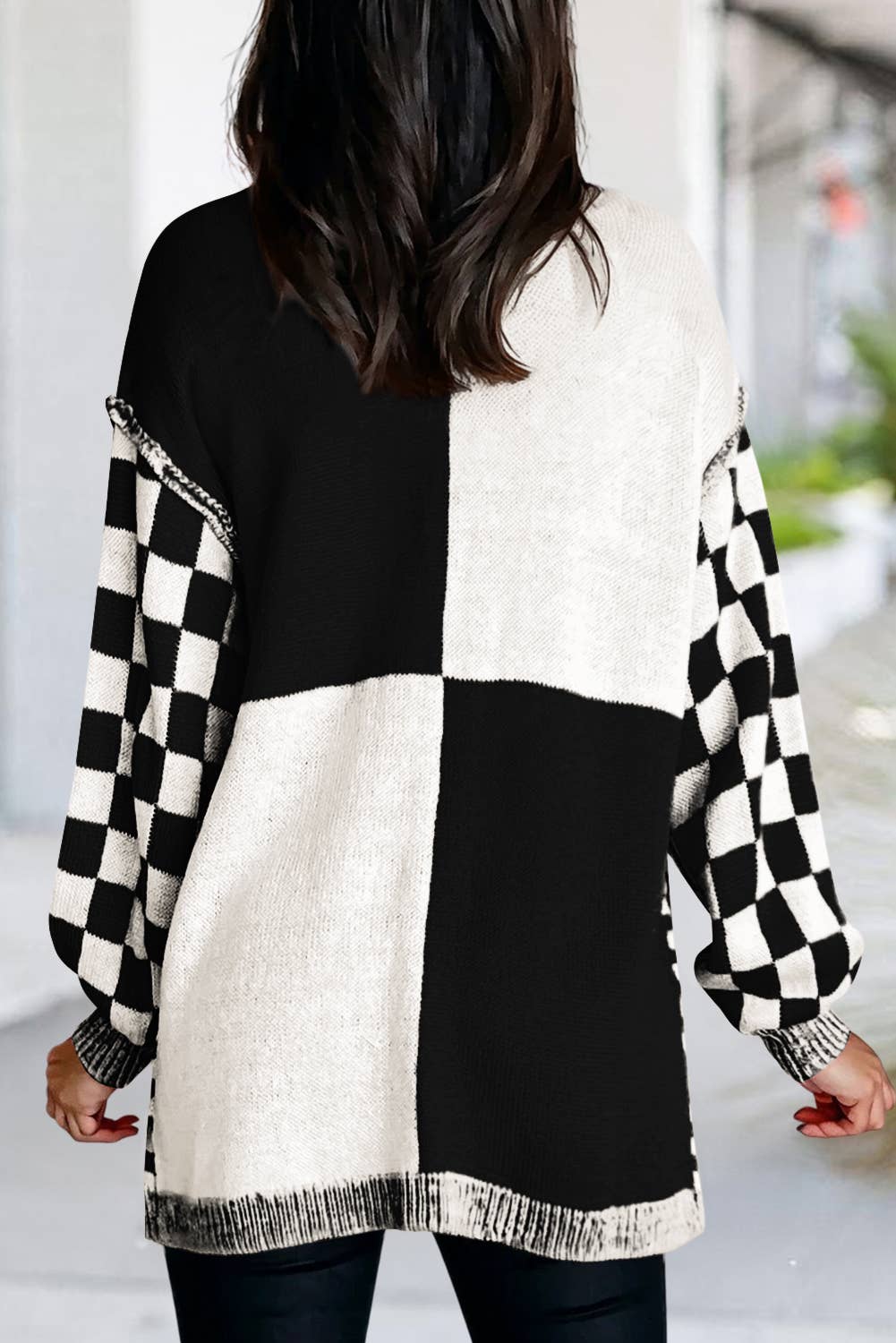 black checkered cardigan