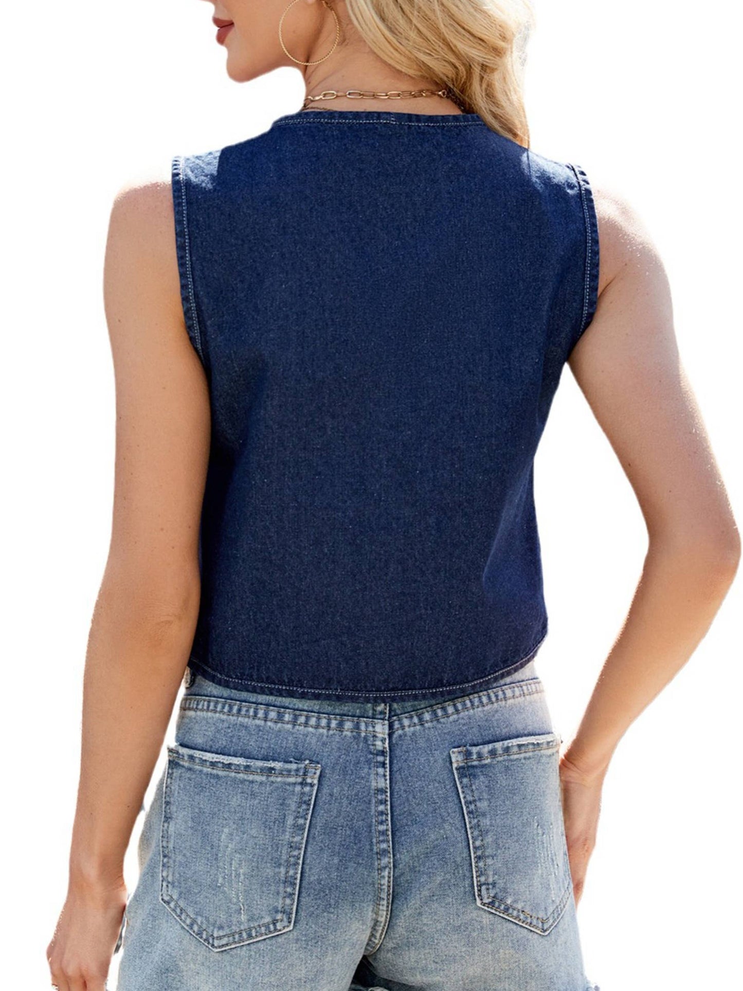 Wash Water Tied Denim Vest Top