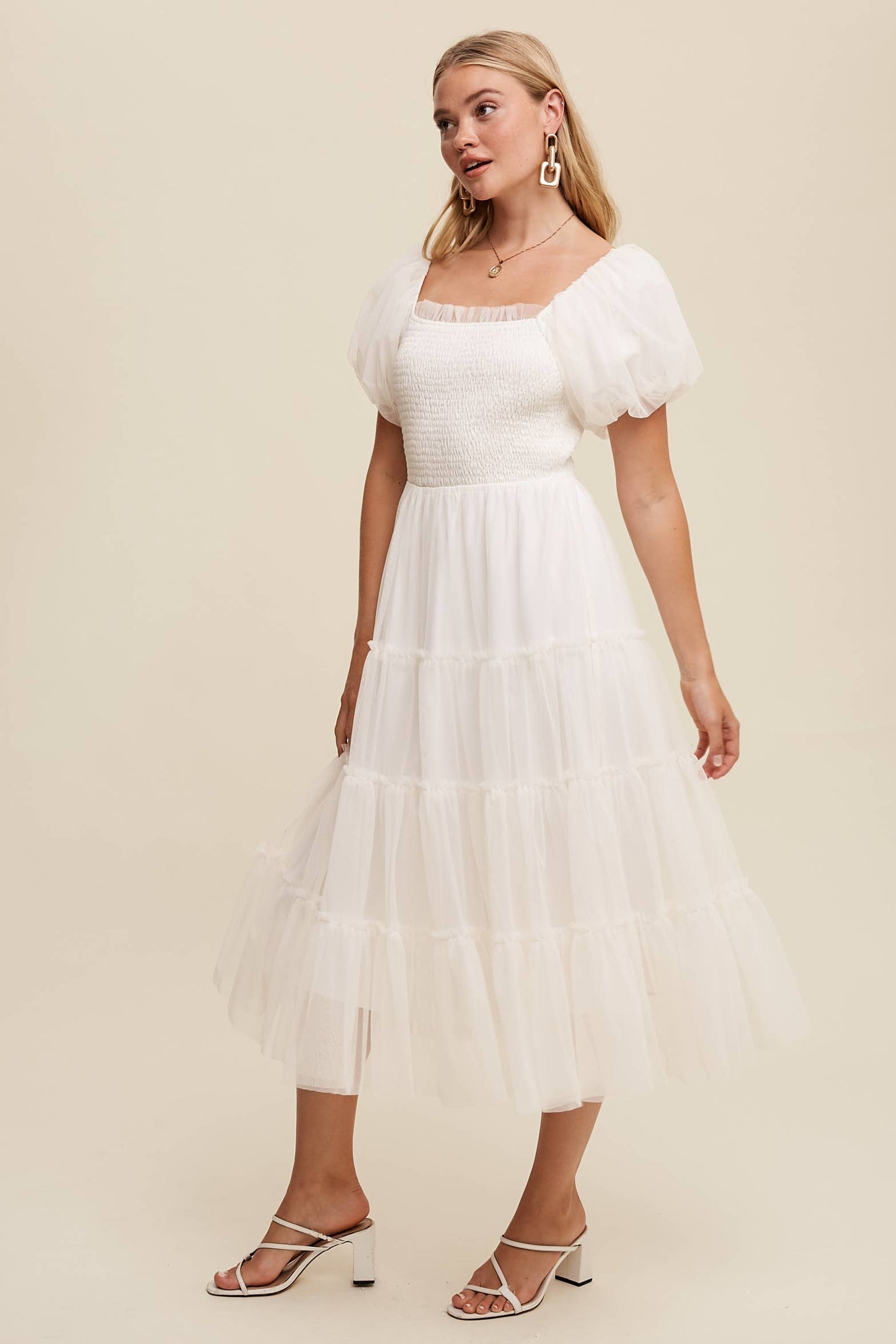 White Puff Sleeve Dress