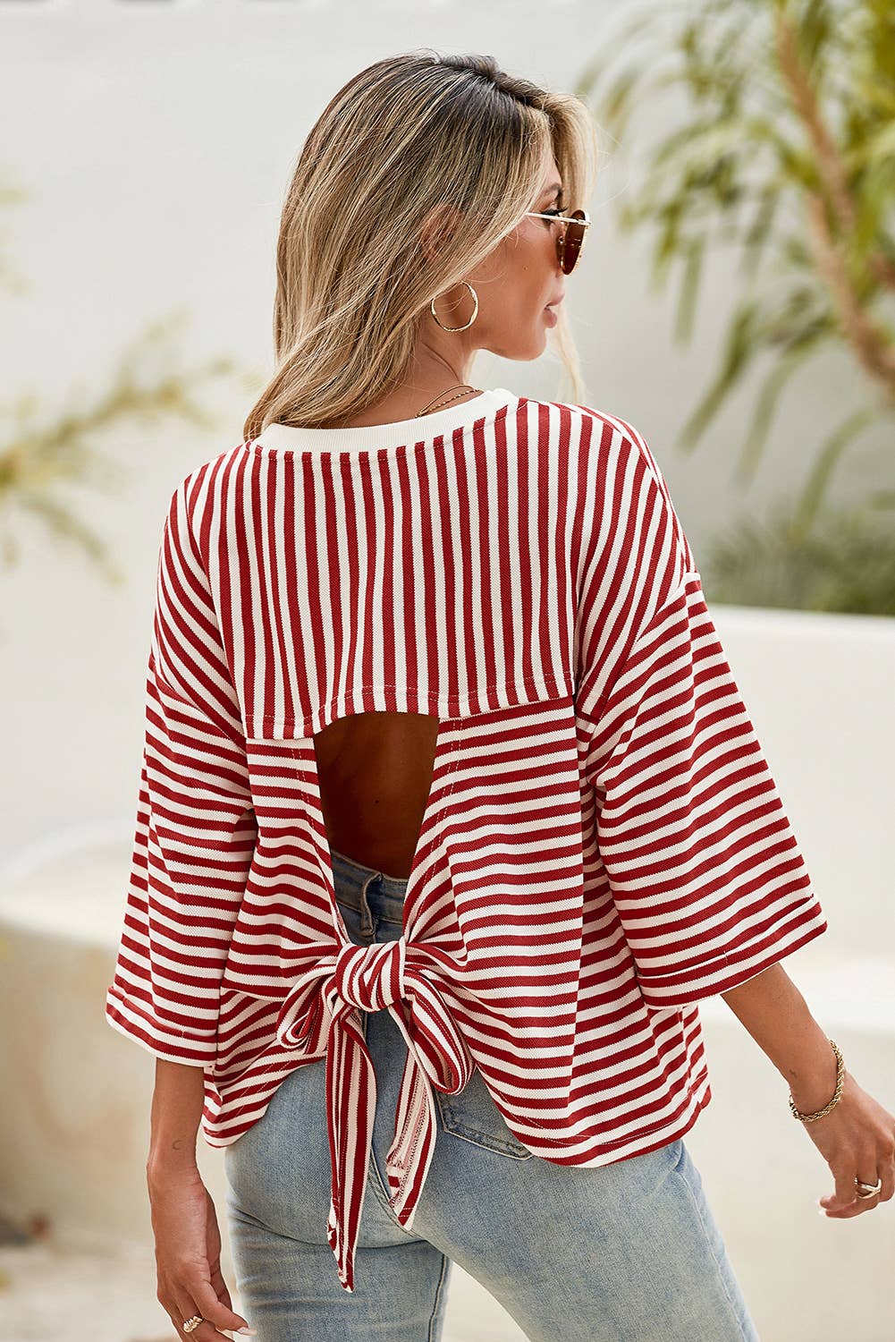 Stripe round neck top