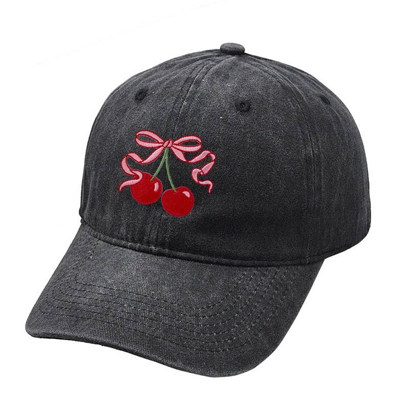 EMBROIDERY BOW CHERRY BASEBALL CAP HAT