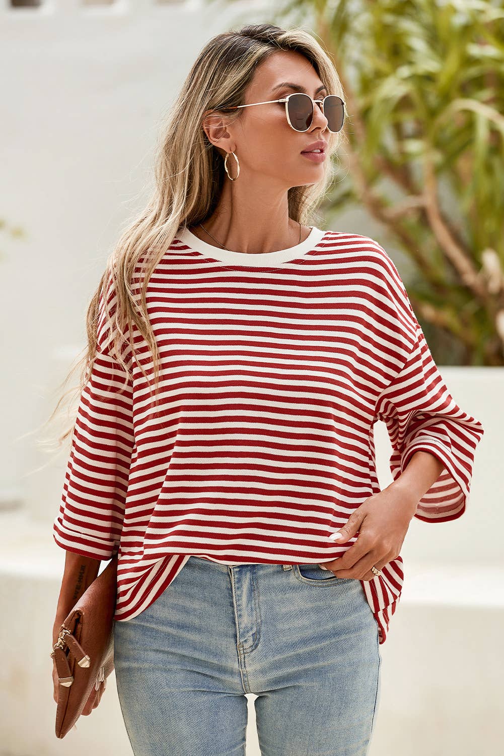 Stripe round neck top