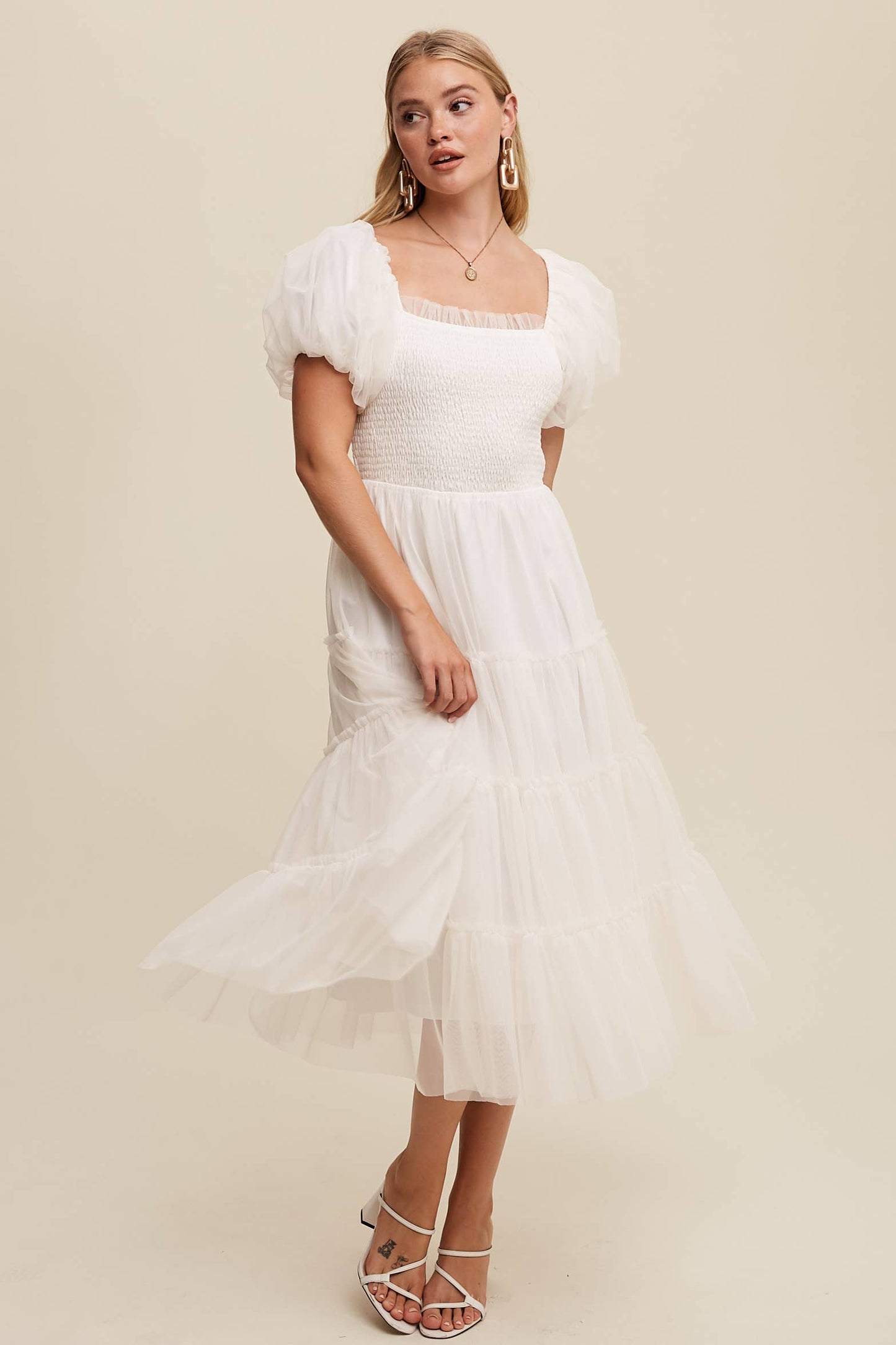 White Puff Sleeve Dress