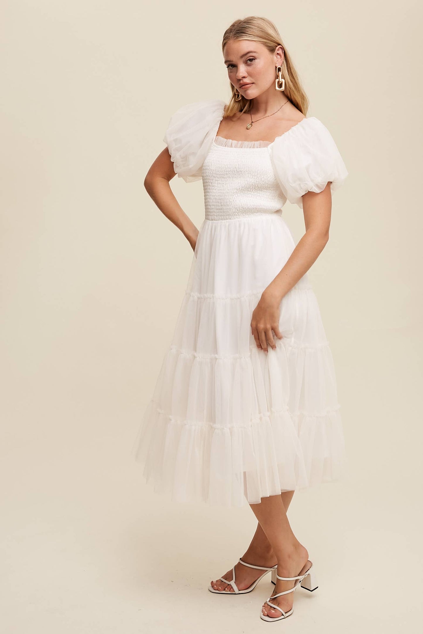 White Puff Sleeve Dress