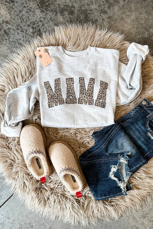 Leopard MAMA Crewneck Sweatshirt - Ash Grey