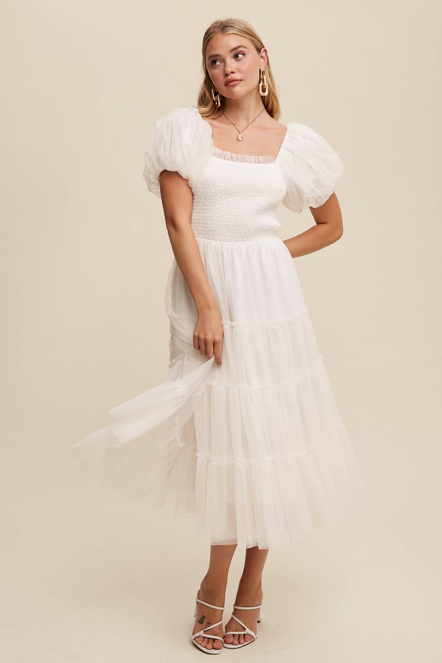 White Puff Sleeve Dress