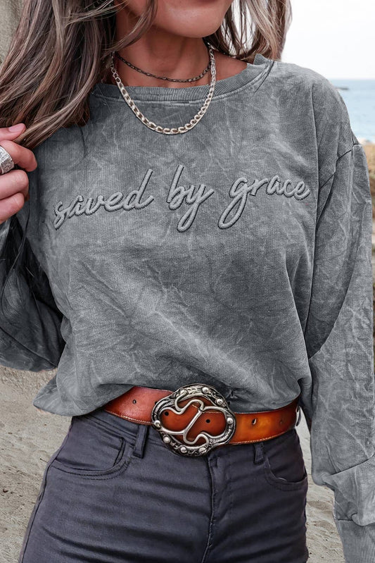 Saved by grace Embroidery Mineral Wash Sweatshirt