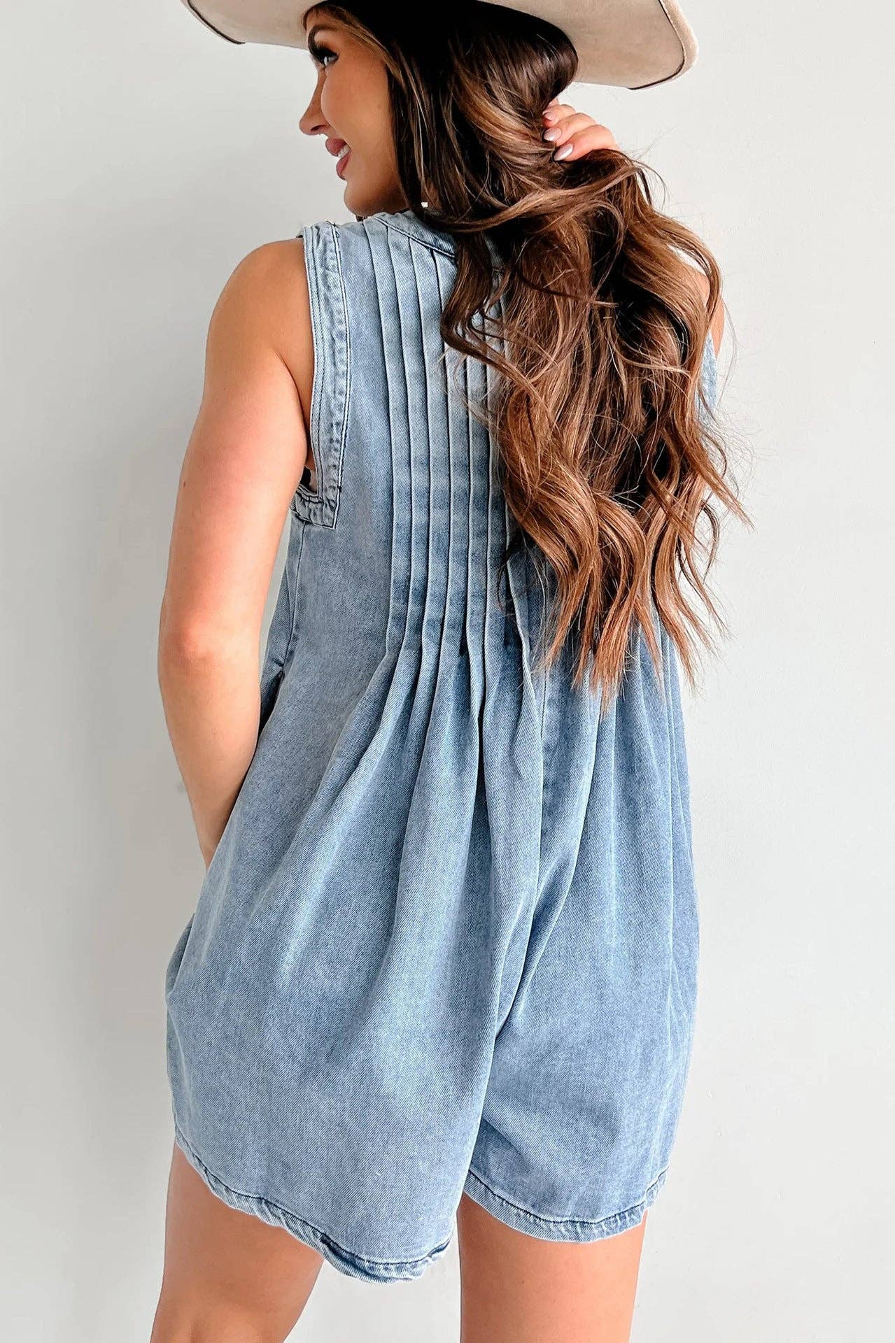 Denim Romper with Tie Front