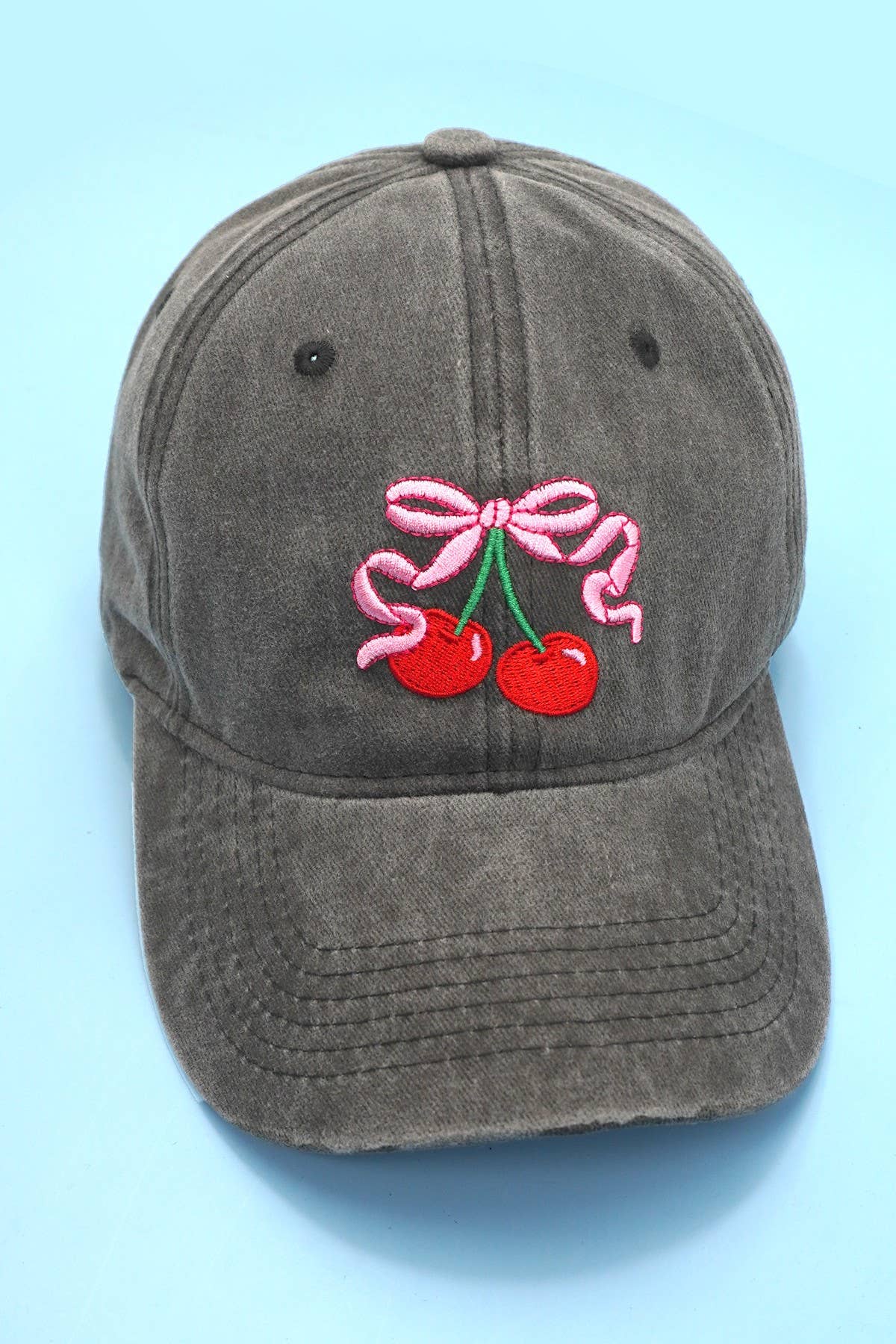 EMBROIDERY BOW CHERRY BASEBALL CAP HAT