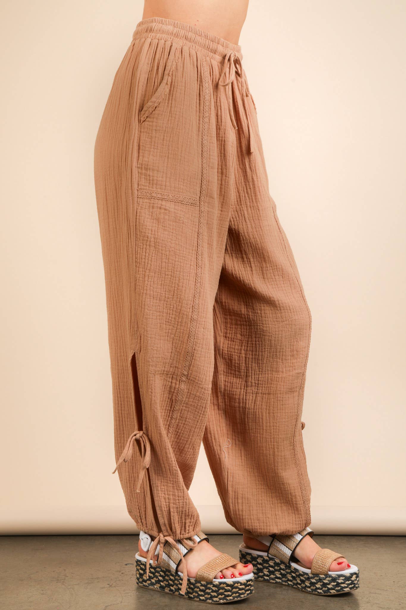 Taupe pants with tie sides