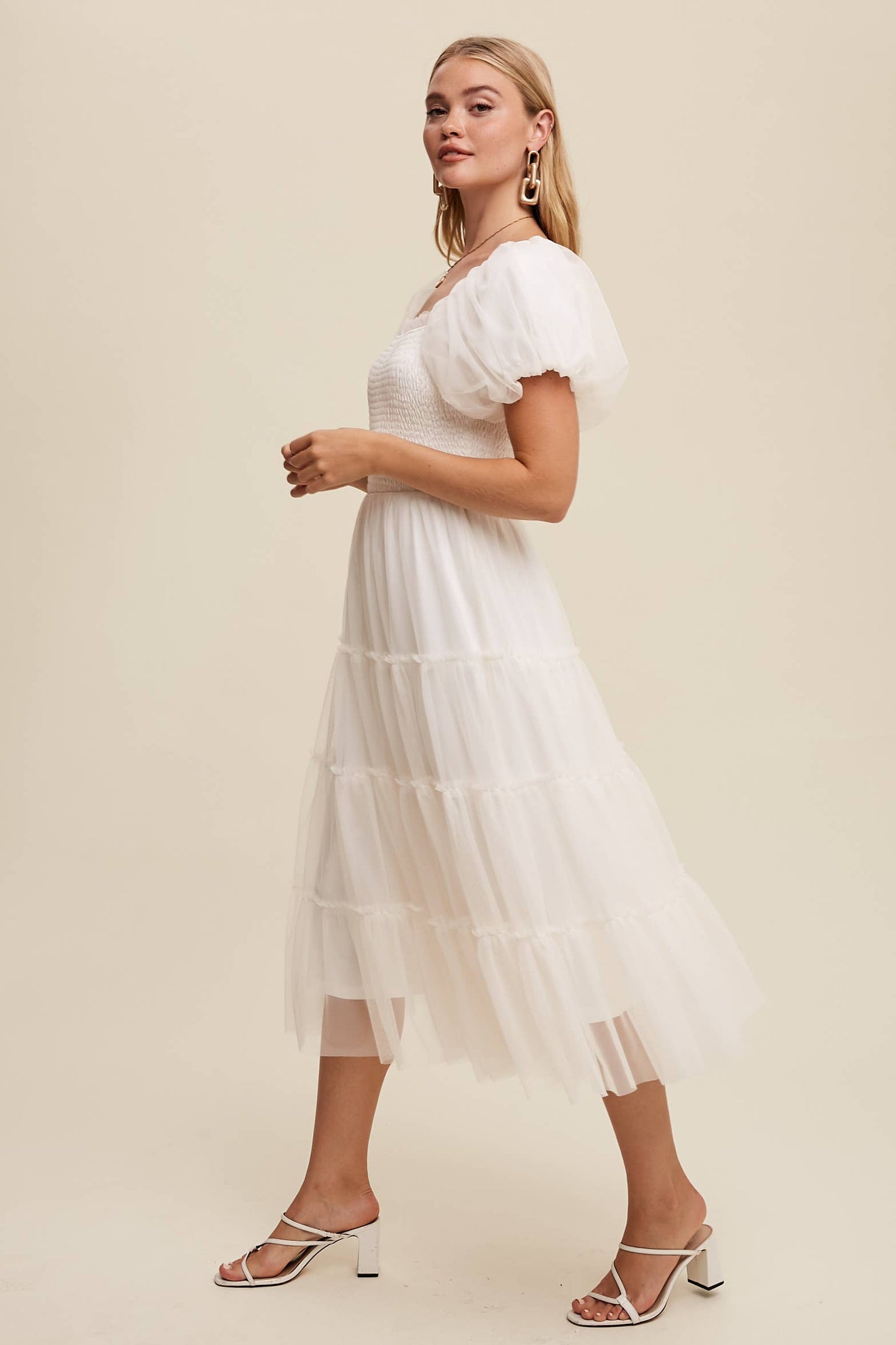 White Puff Sleeve Dress