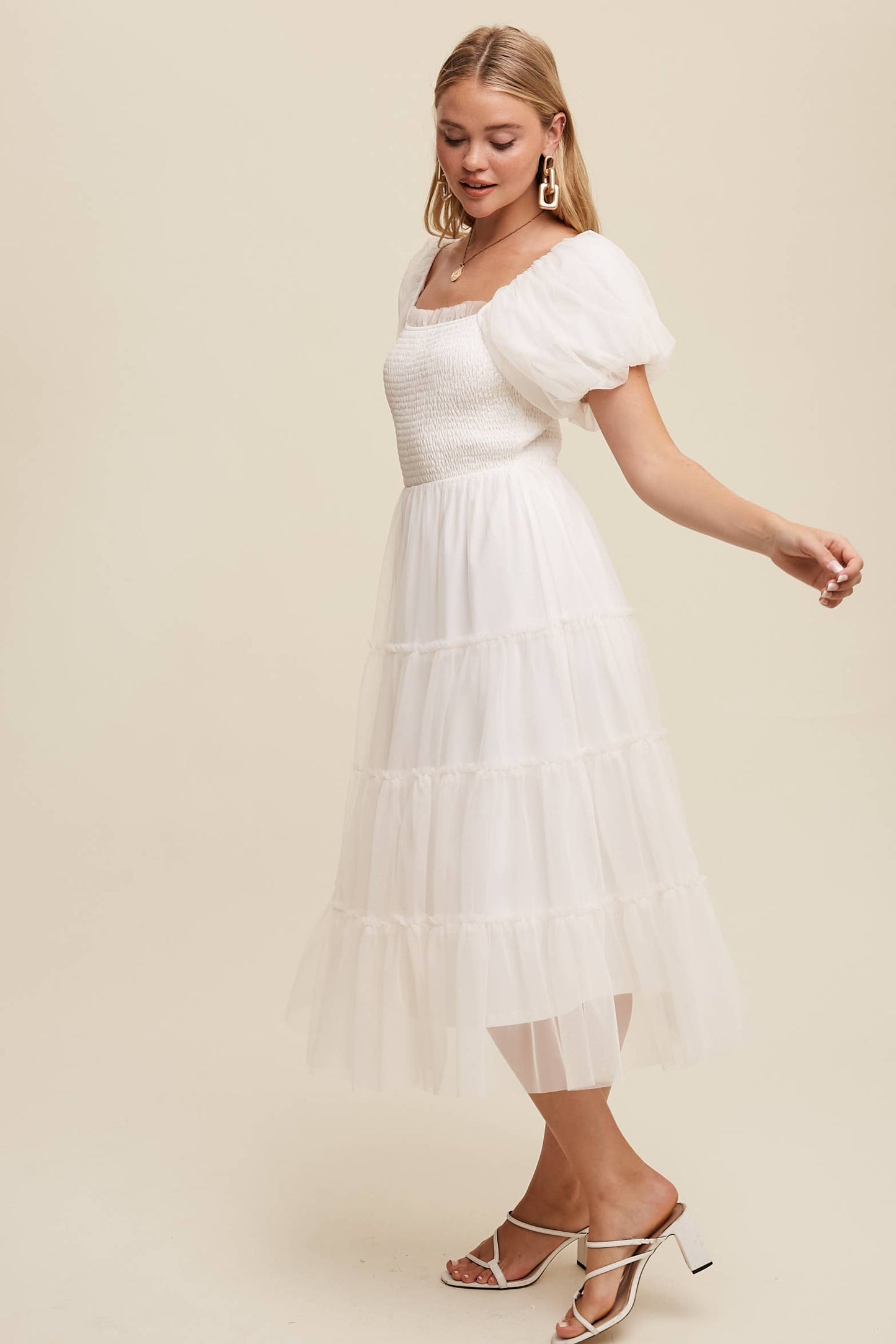 White Puff Sleeve Dress