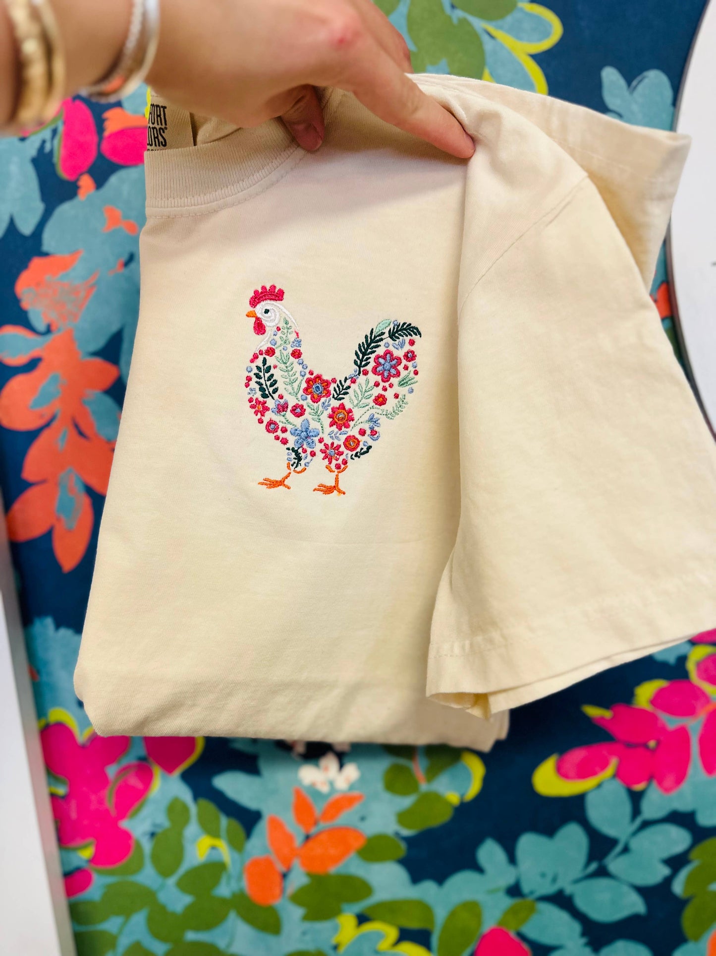 Chicken Embroidered Tee- Comfort Colors