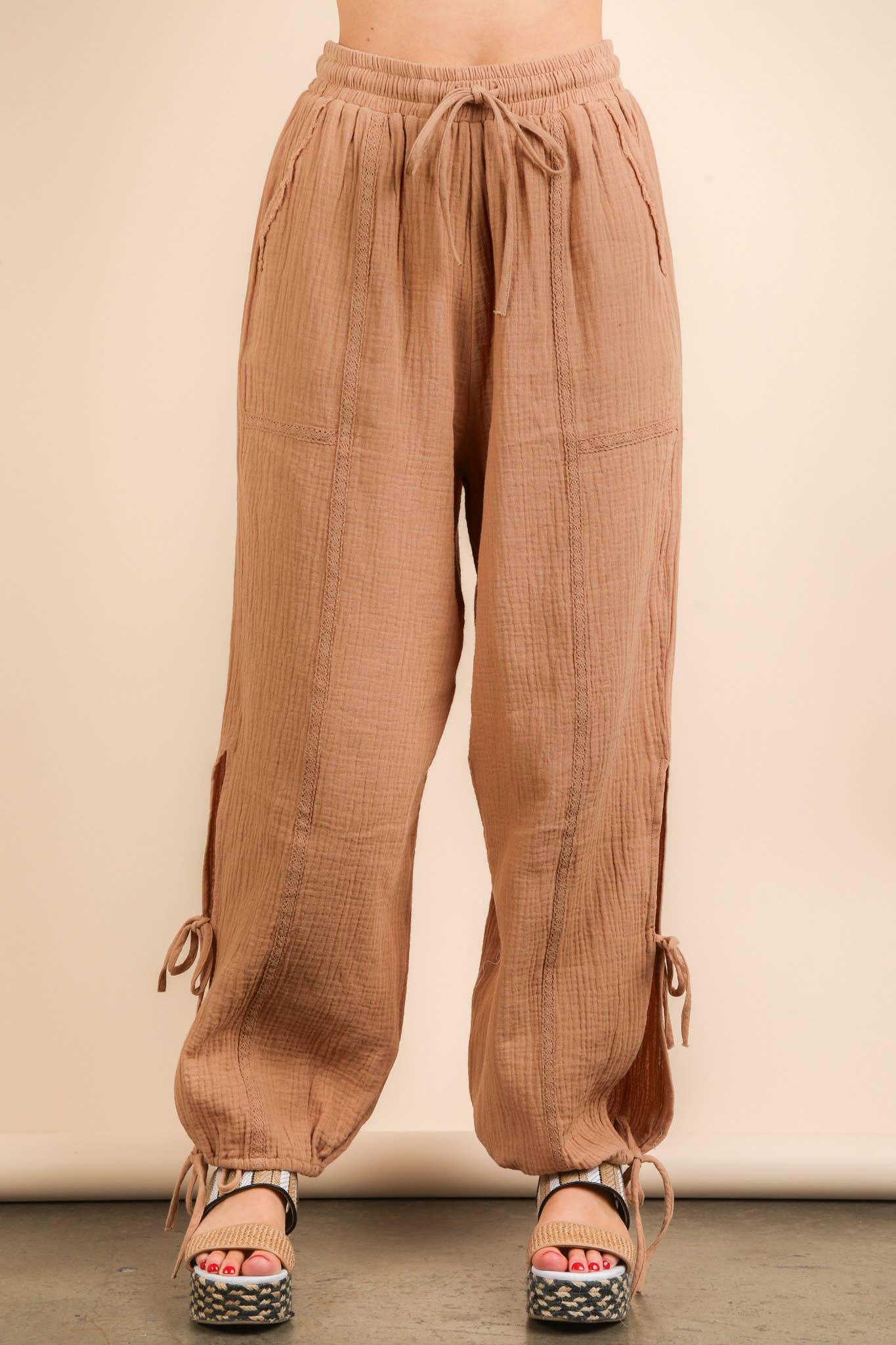 Taupe pants with tie sides