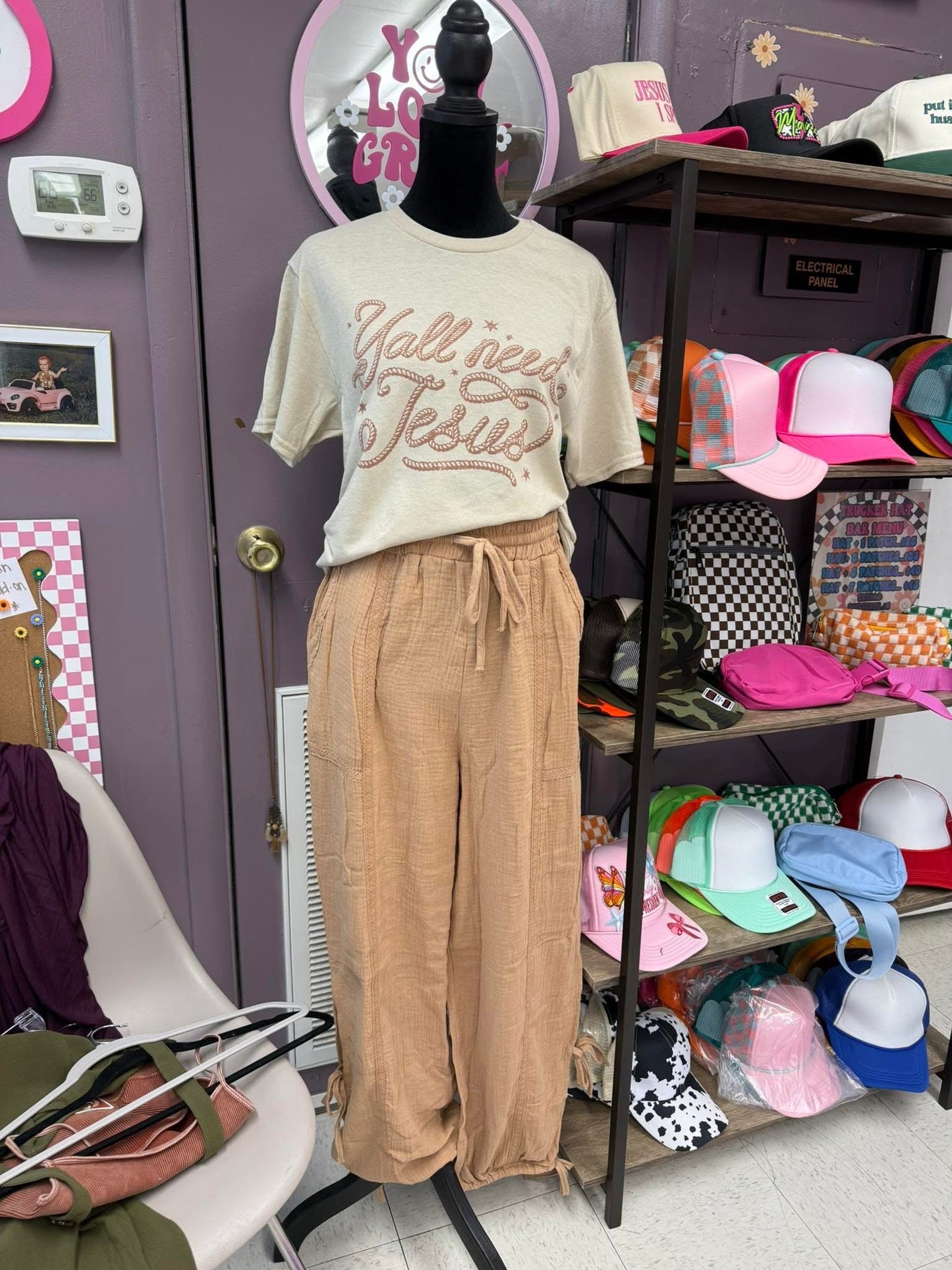 Taupe pants with tie sides