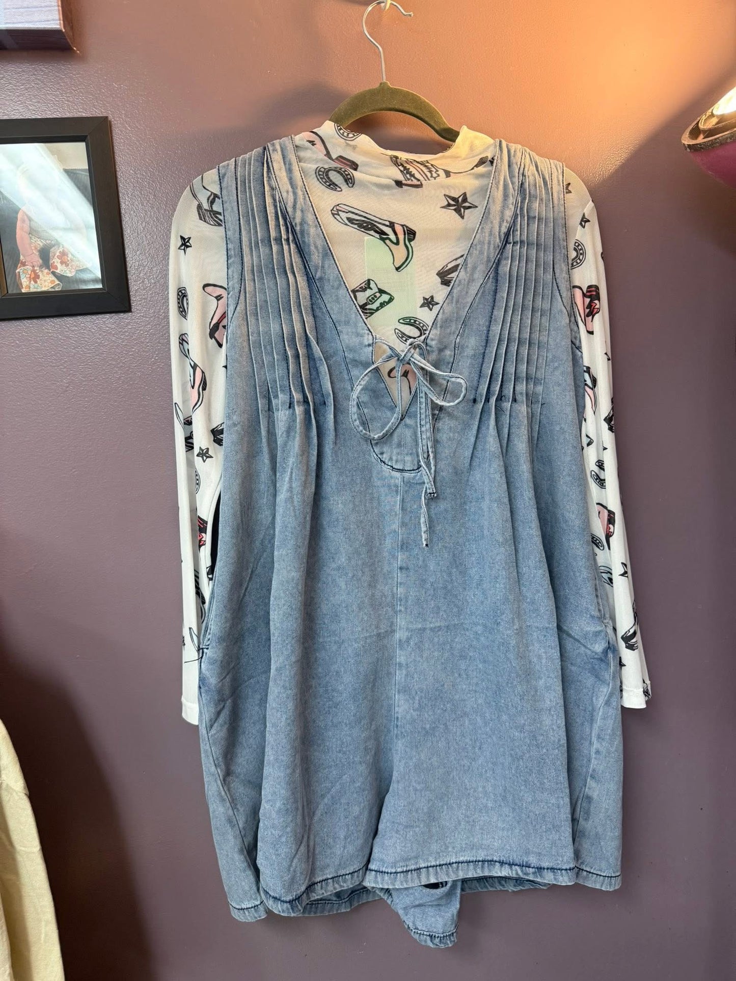 Denim Romper with Tie Front