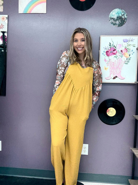 mustard wide leg jumpsuit