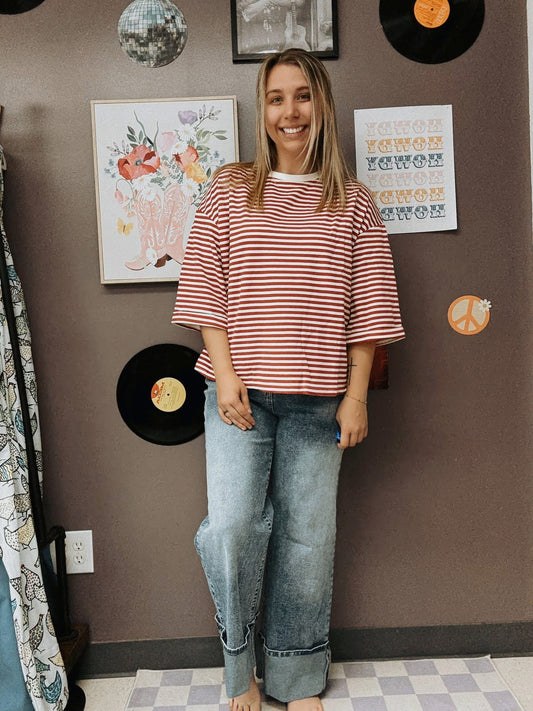 Stripe round neck top