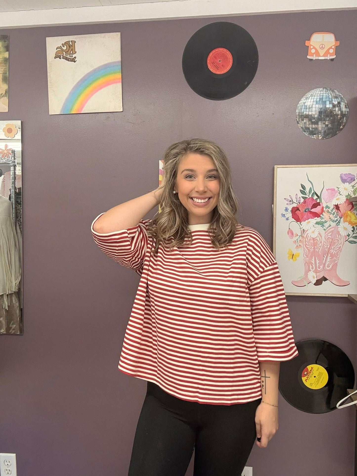 Stripe round neck top