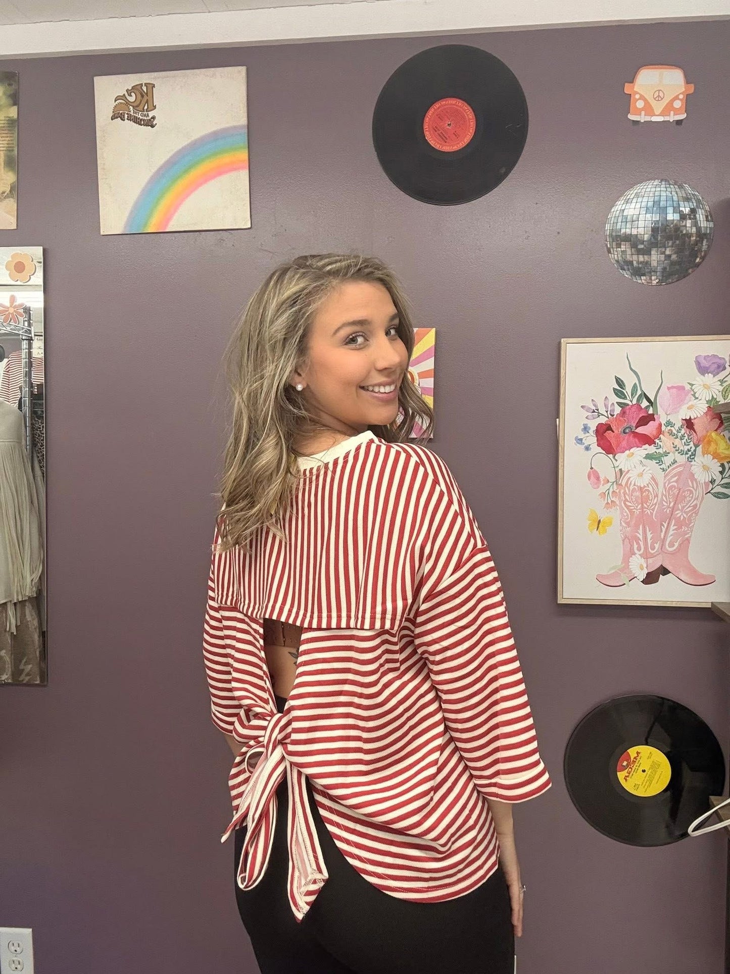 Stripe round neck top