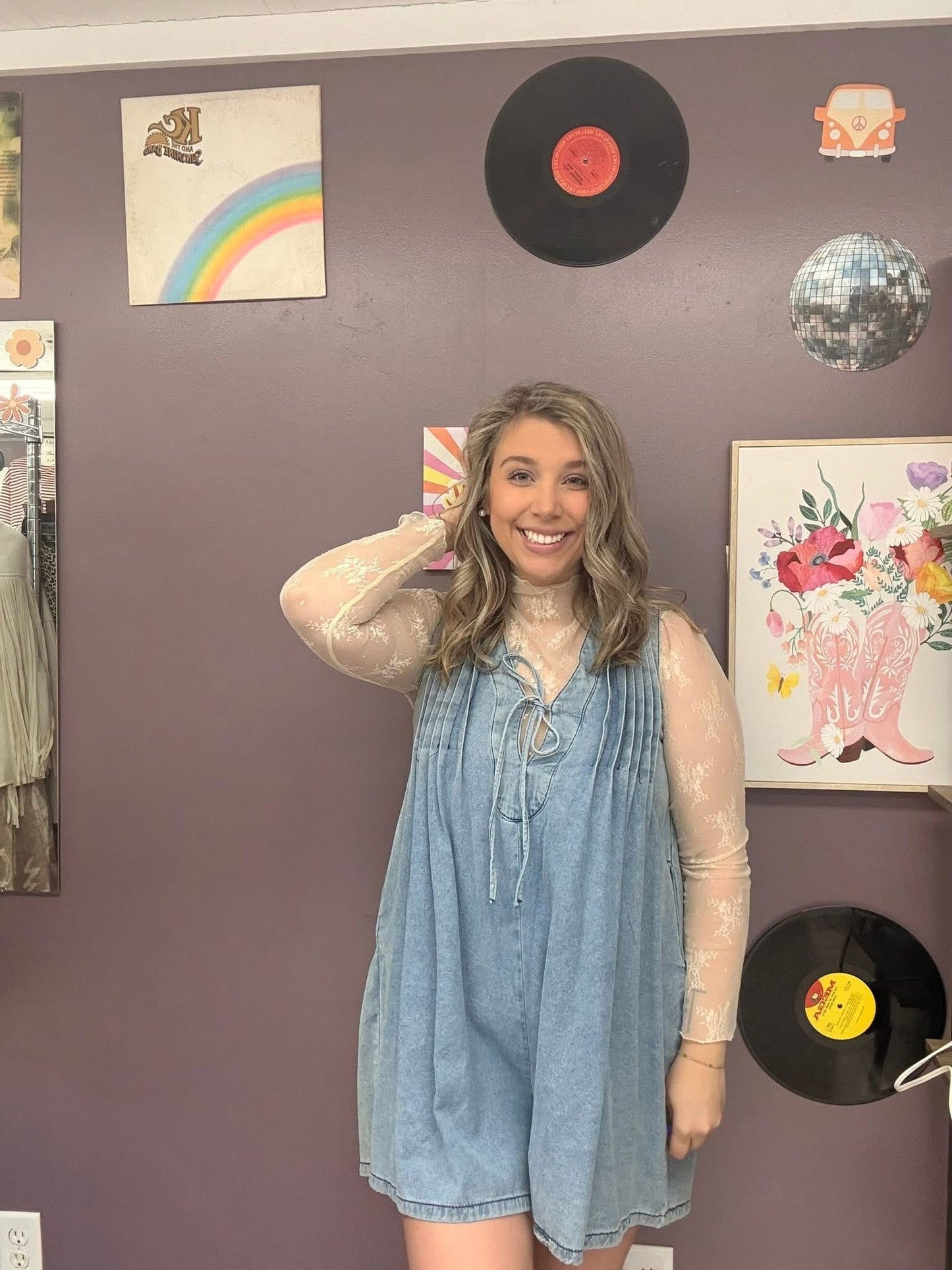 Denim Romper with Tie Front