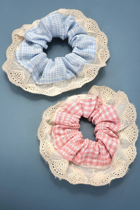 COTTAGECORE CHECKER LACE SCRUNCHIES