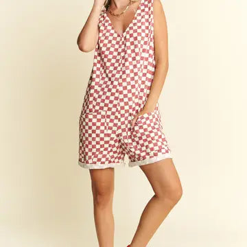 Checkered Shorts Romper