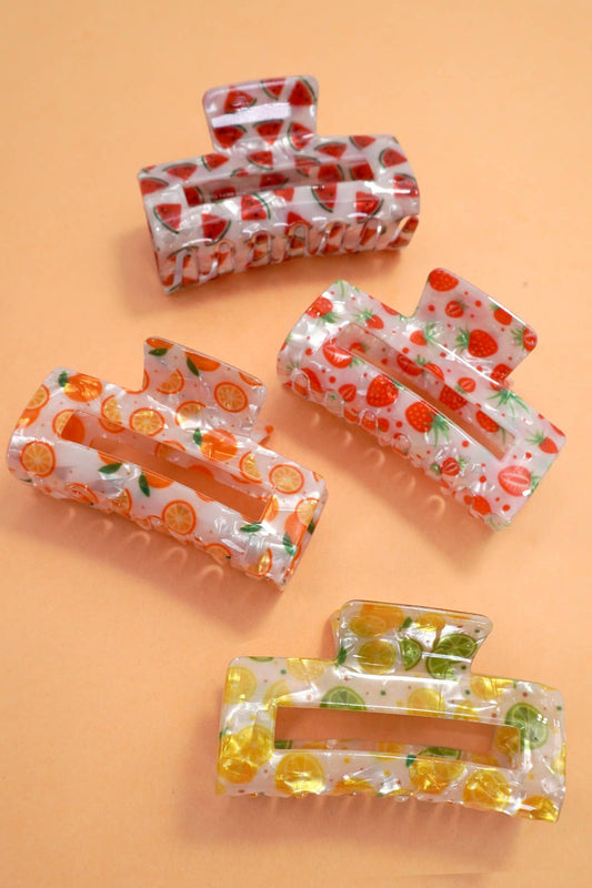 LARGE FRUIT STRAWBERRY LEMON HAIR CLAW CLIPS