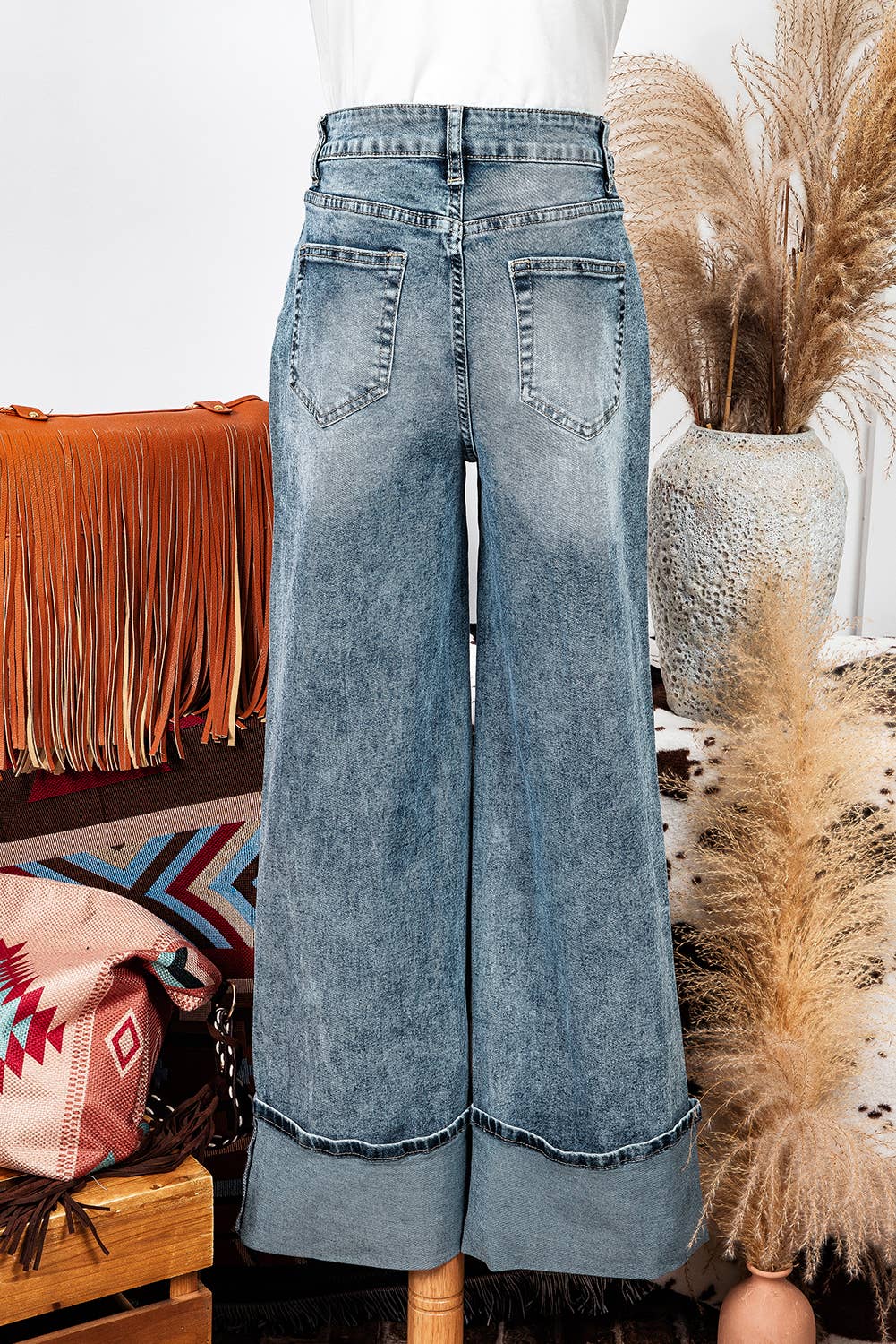 Fashion-W High Rise Button Zip Fly Medium Wash Jeans