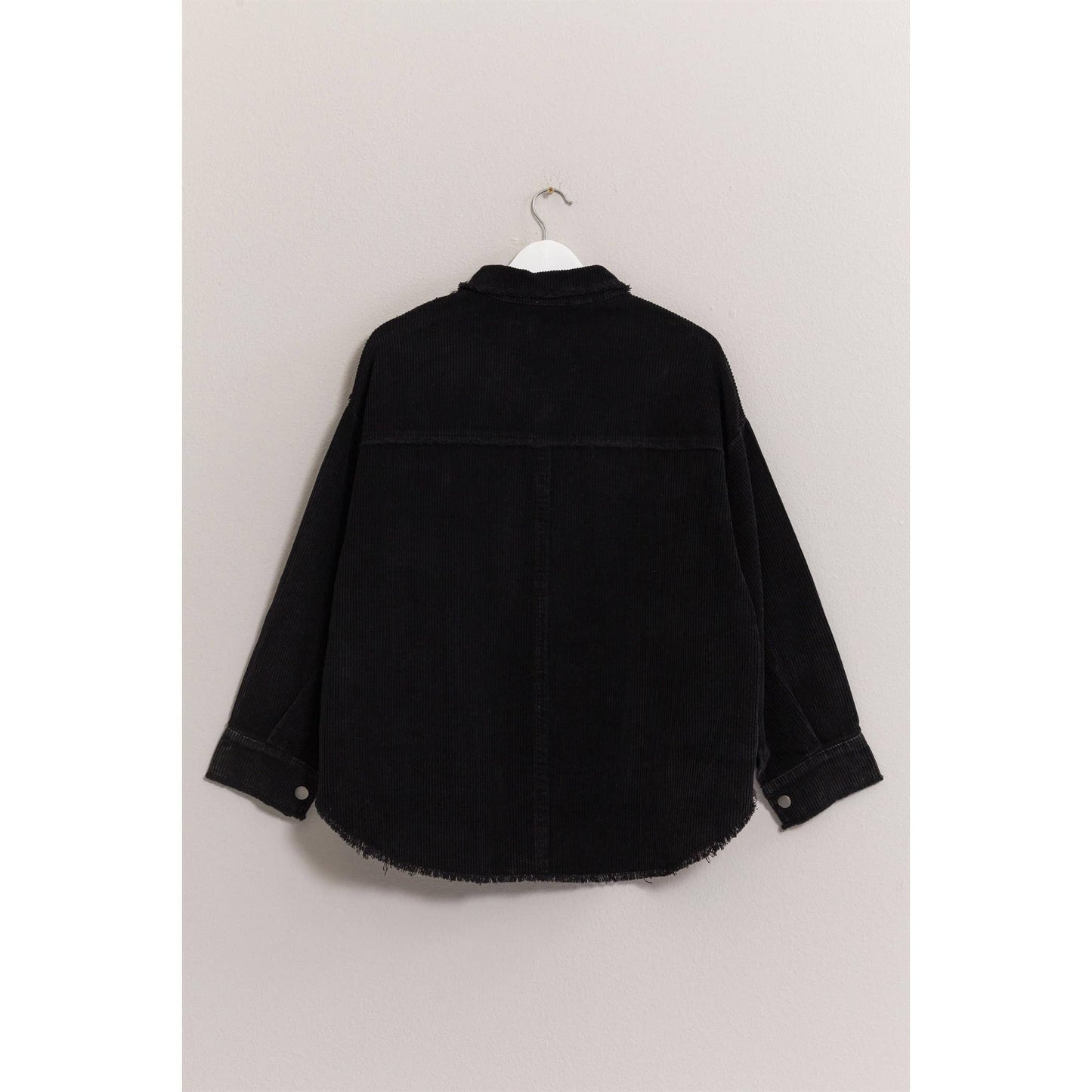 Washed Corduroy Frayed Shacket- Black